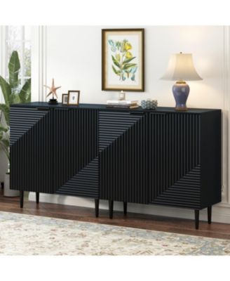 Mira 2-Drawer Modern Side Cabinets with Adjustable Shelves and Geometric Door Design