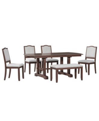 Extendable Wood Dining Set with 4 Chairs & Bench