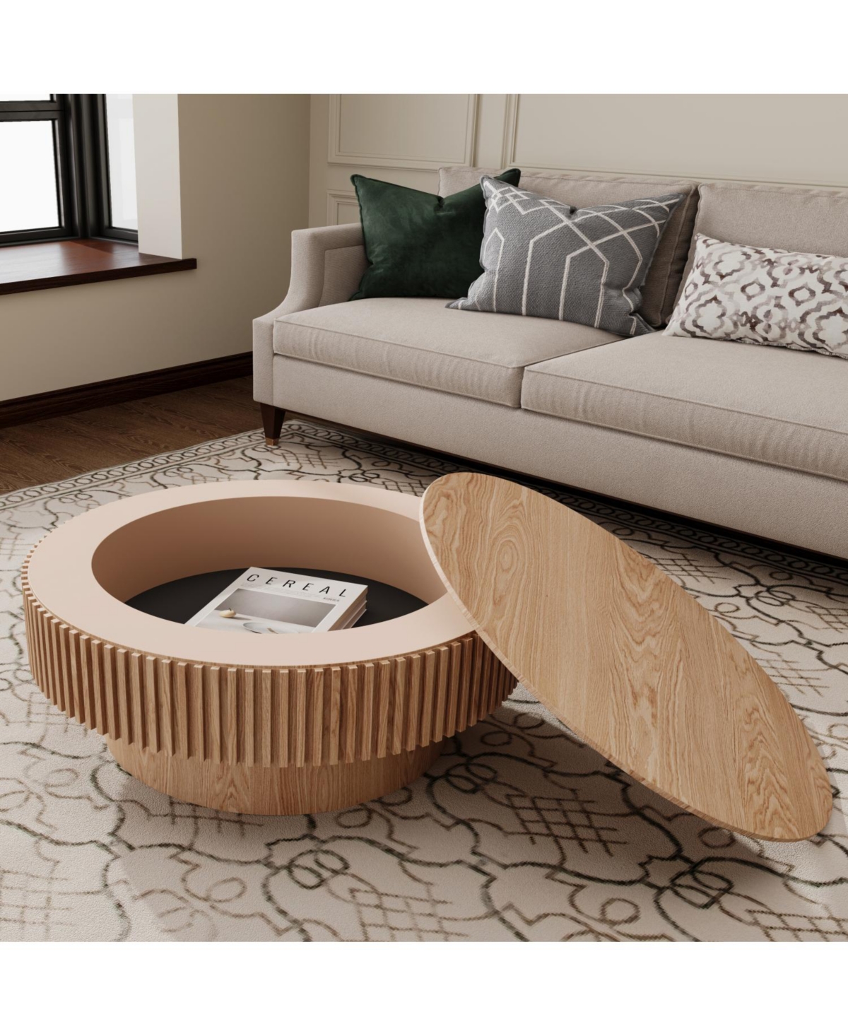 Streamdale Furniture 31.5" Round Wood Coffee Table with Storage