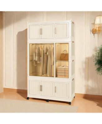Portable Wardrobe Closet Organizer - 9 Cubes & Rod White