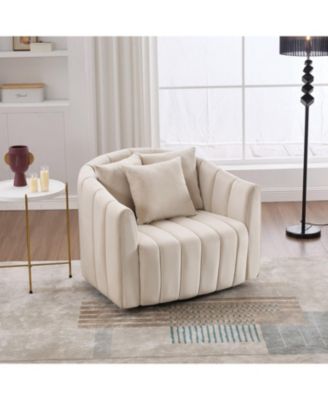 Velvet Swivel Barrel Chair & Half Sofa w/ Pillows