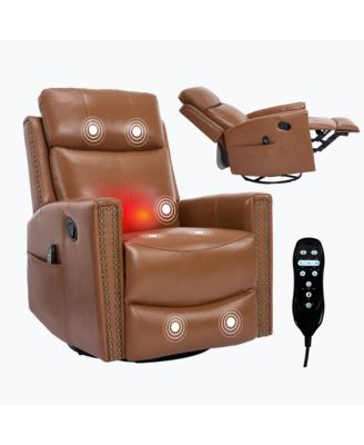 Leather Heat Massage Rocker Swivel Recliner