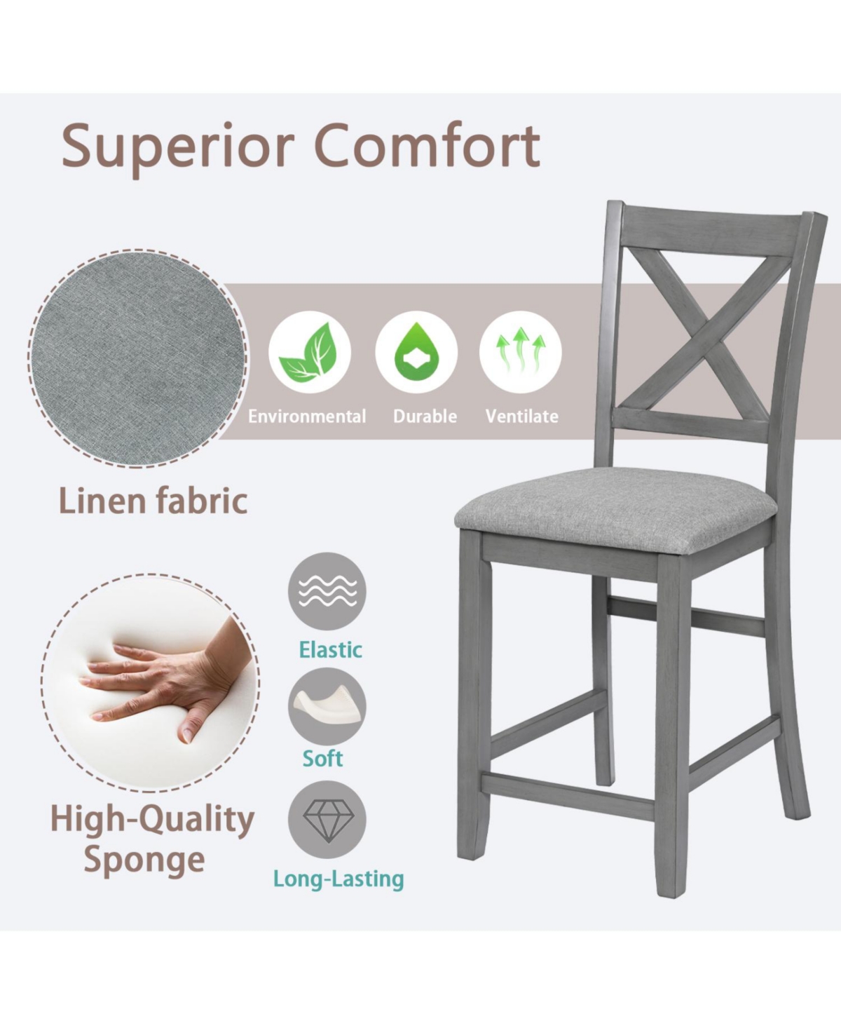 Streamdale Furniture Counter Height Chairs Set of 4, Padded Seat, Gray