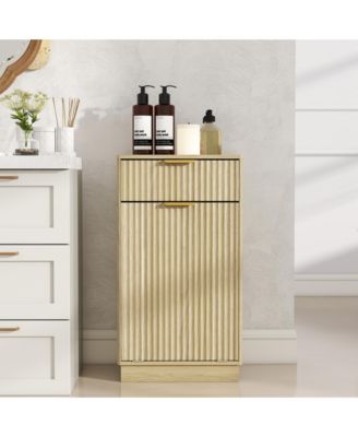 Oak Woodgrain Tilt-Out Trash Cabinet with Drawer & Pull-Out Bin