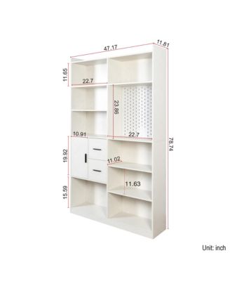 Streamdale White Bookshelf with Pegboard & Drawer, 9 Cubbies