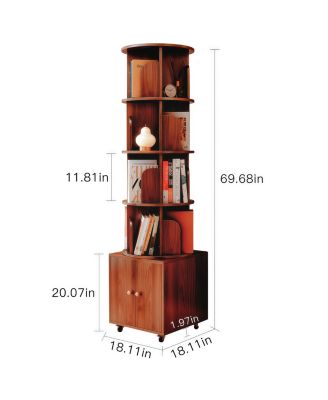 Rotating 5-Tier Corner Bookshelf with Drawer