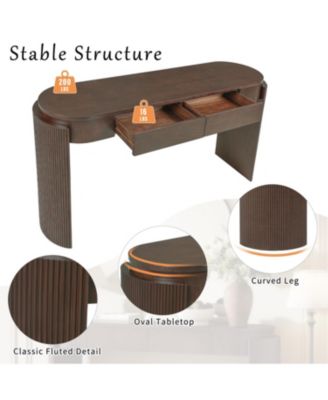 Espresso Entryway Console Table - Fluted Design & 2 Drawers