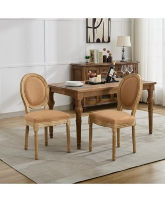 French Style Linen Dining Chairs, Set of 2, Tan