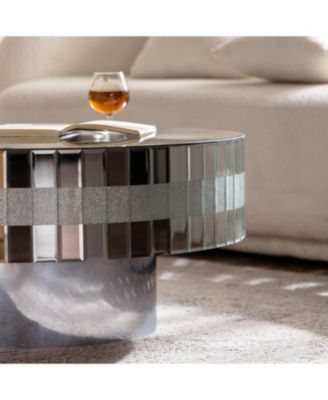 Streamdale Round Mirrored Coffee Table - Crushed Diamond & Crystal Edge