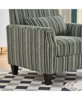  Green & White Striped Accent Chair with Nailhead Trim