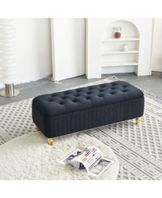 Streamdale Velvet Storage Ottoman with Gold Accents