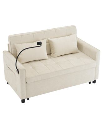 Loveseat Sofa Bed with Reversible Backrest, Side Pockets, USB Ports and Phone Holder