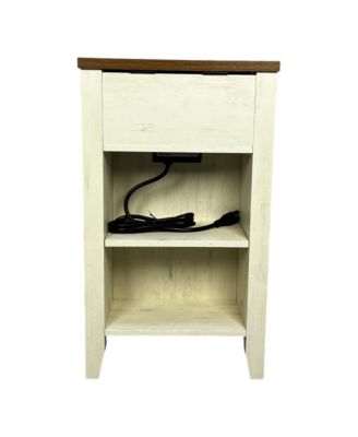 Streamdale Farmhouse End Table with Barn Door & Drawer, Charging Station