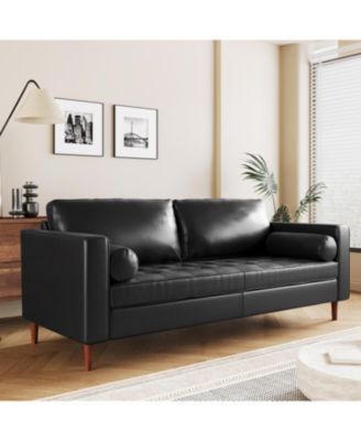 Mid-Century Modern Tufted Sofa with Bolster Pillows