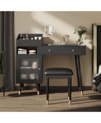 Vanity Desk with Drawers Cabinet & Charging Port