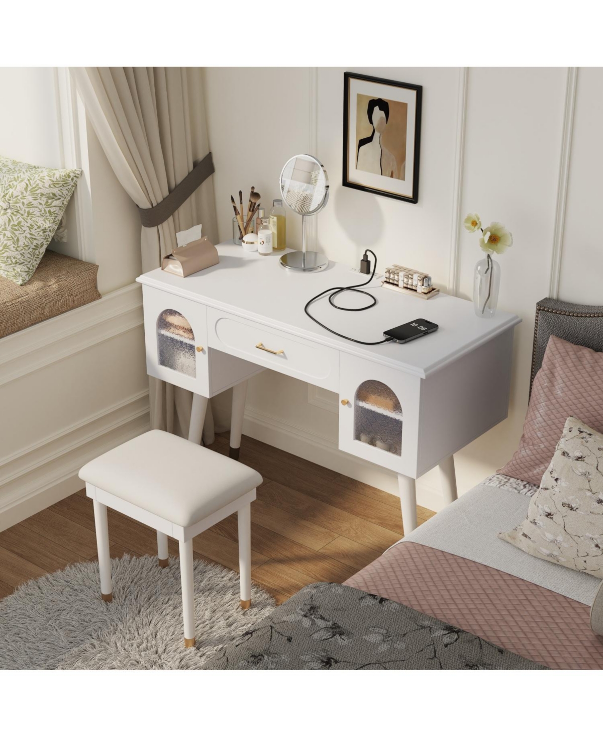 Streamdale Furniture Vanity Makeup Table Set Charging Port