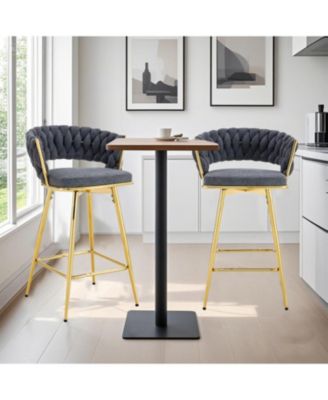 Rotating Swivel Chair Gray Cotton Linen Seat Golden Legs