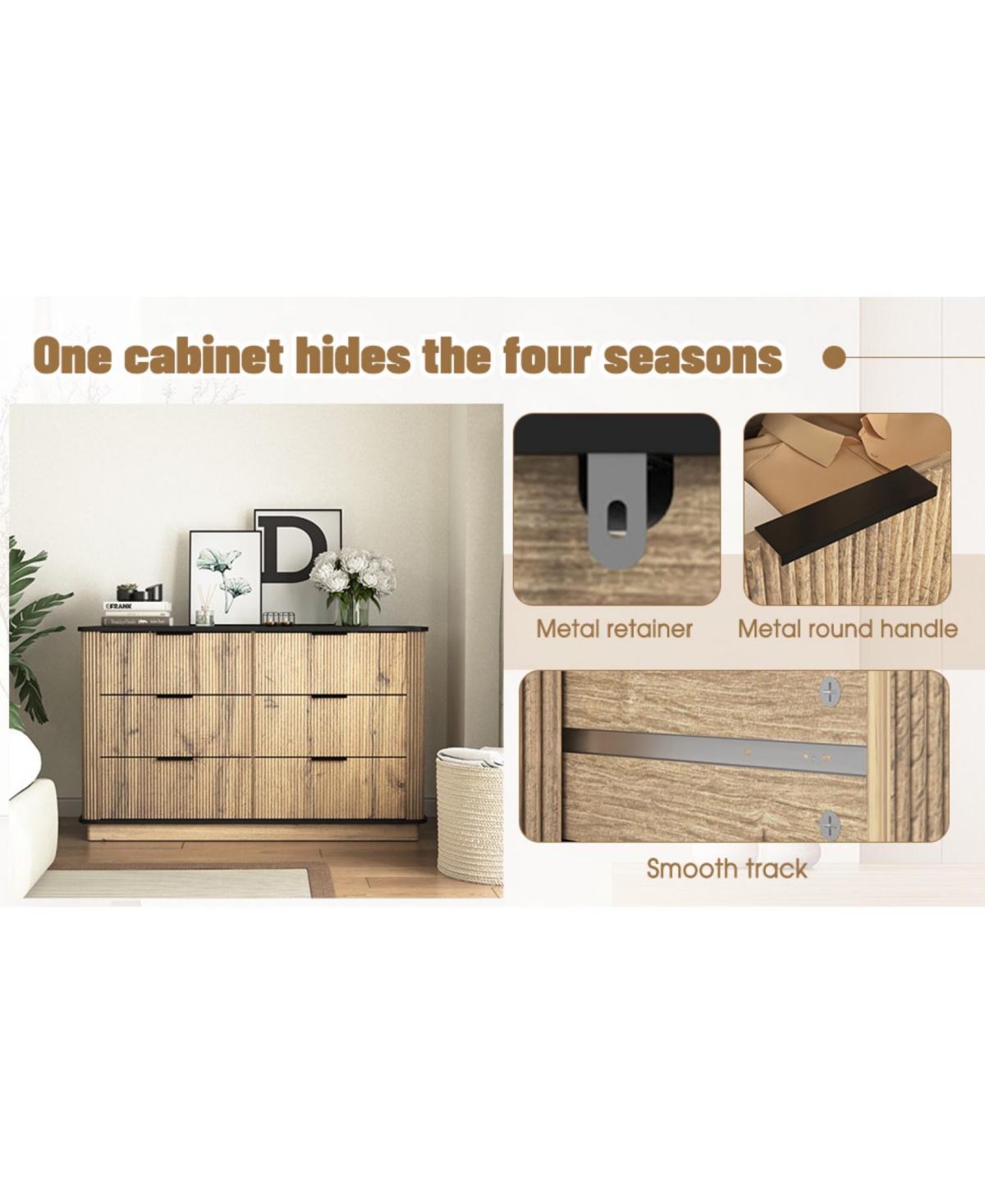 Streamdale Furniture Modern 6-Drawer Mdf Cabinet (47.2x15.7x29.6)