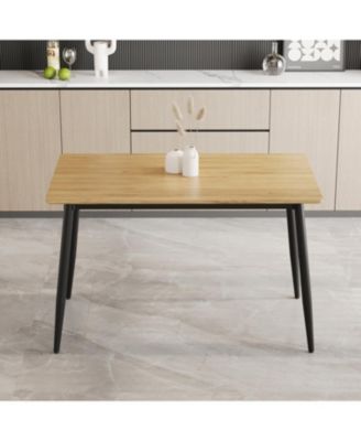 + 5-Piece + Wood Grain + Black Metal Legs + Dining Table & Chair Set