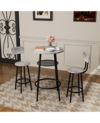 + 3-Piece Set + Wood/Metal + Round Bar Table with 2 Stools + Bar Table Set