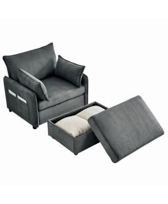 55" Corduroy Chaise Lounge with Ottoman & Storage - Grey
