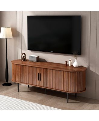 55" Modern TV Stand with Sliding Door & Storage - Walnut