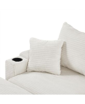 Modern 3-Seater Sectional Sofa w/ Ottoman, USB, Cup Holders.