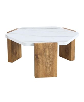  31" Modern Hexagonal Coffee Table, White Marble Top