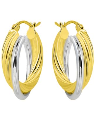 Sterling Silver and 18k Gold Over Sterling Silver Dual Tube Hoop Earrings, Macy's Exclusive