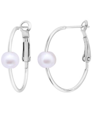 Cultured Freshwater Pearl (7mm) Oval Hoop Earrings, Macy's Exclusive