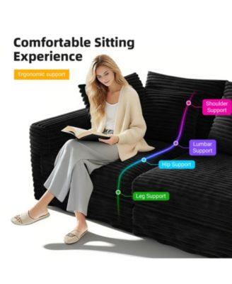 Plush Corduroy 3-Seat Sofa, Modern Comfy Cloud Couch, Deep Seat, Black (ETA-8.28)