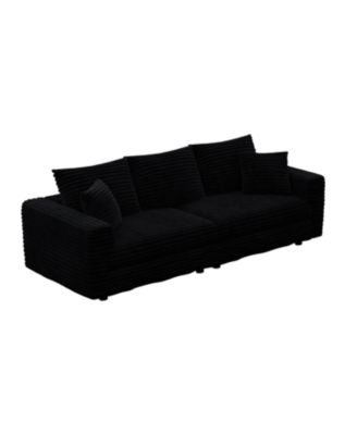 Plush Corduroy 3-Seat Sofa, Modern Comfy Cloud Couch, Deep Seat, Black (ETA-8.28)