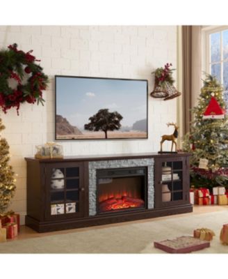 70" TV Stand with Fireplace & Storage - Cherry