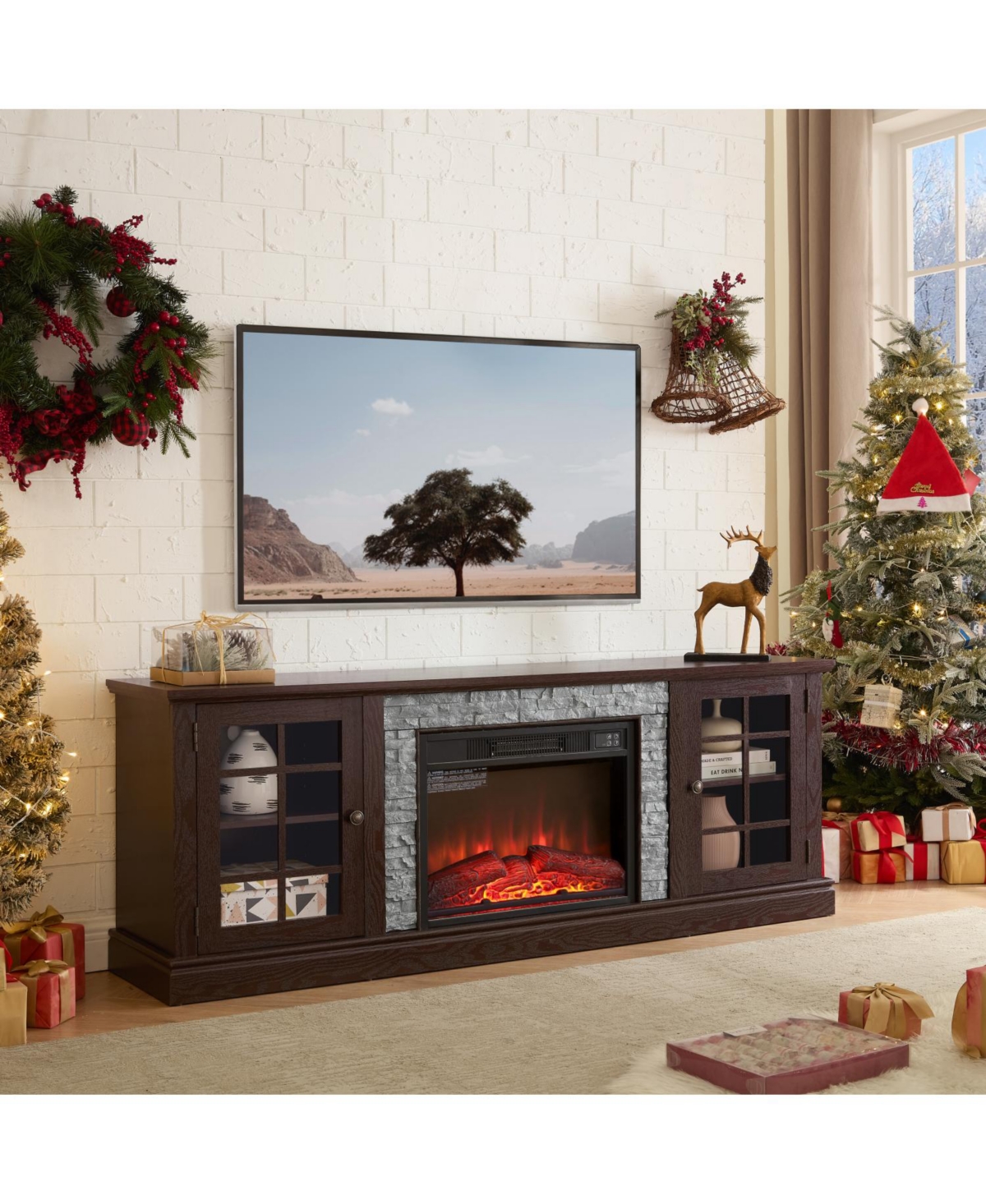 Streamdale Furniture 70" Tv Stand with Fireplace & Storage