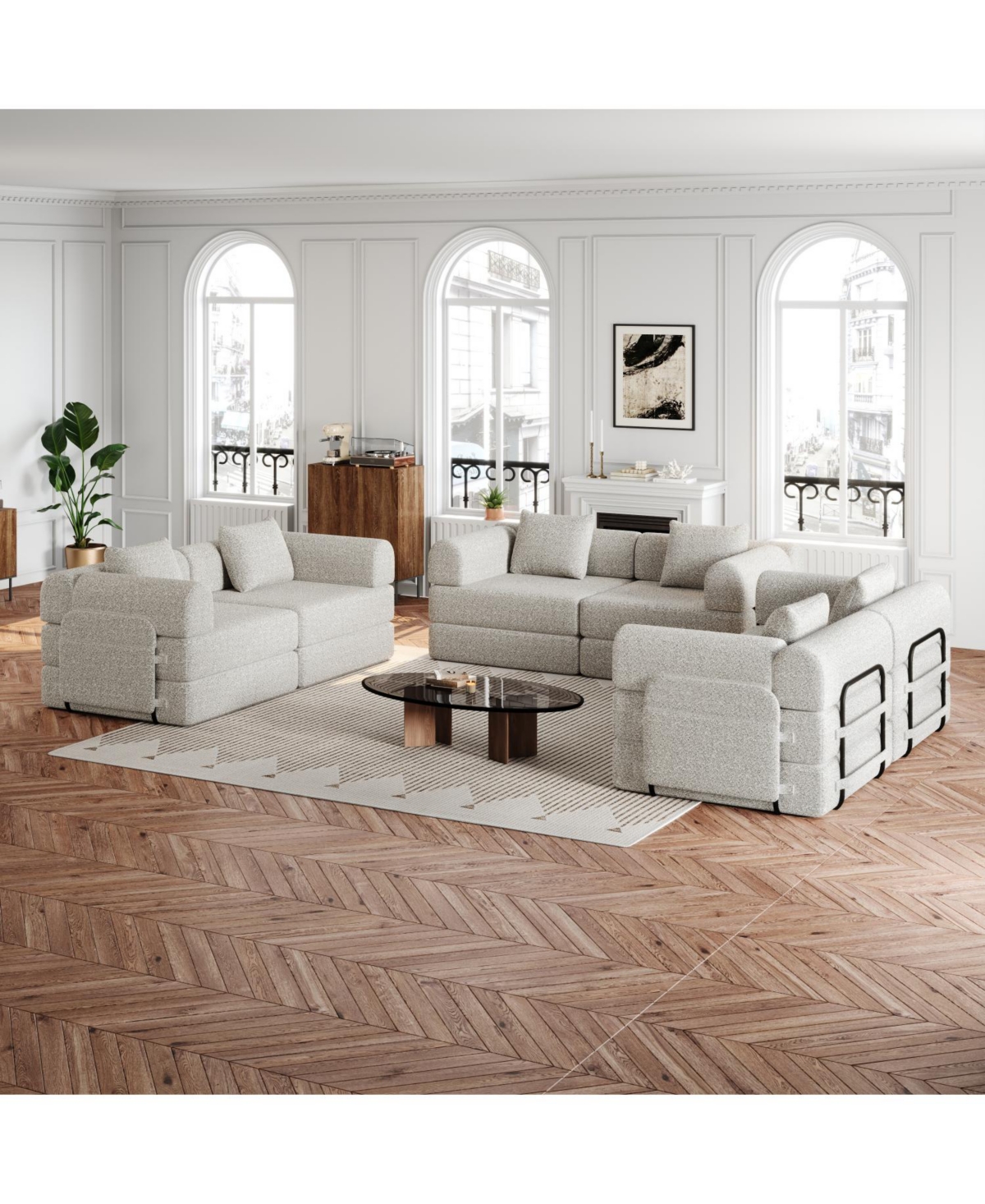 Streamdale Furniture Streamdale Chenille 6-Seater Convertible Sofa Bed with Storage