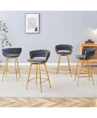 Rotating Swivel Chair Black Cotton Linen Gold Legs