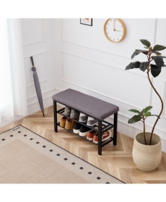Entryway Shoe Bench with Cushion & Storage Shelf