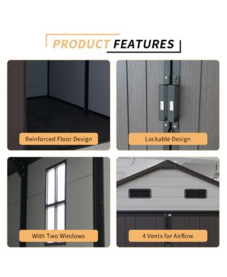 8x8 Resin Storage Shed w/ Windows, Aluminum Frame & Floor (White/Brown