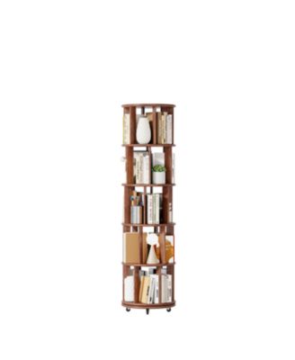 Rotating Wood Bookshelf on Wheels - 5 Tier - Walnut
