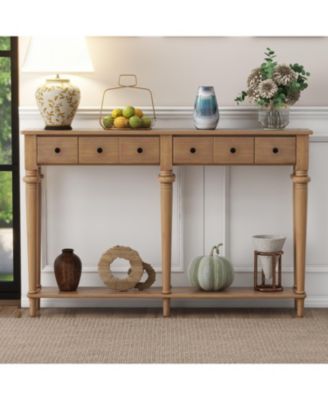 Retro Console Table with 4 Drawers and Open Shelf, perfect for Entryways, Living Rooms, and Hallways