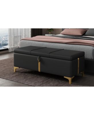 Upholstered Storage Ottoman Bench with Metal Legs