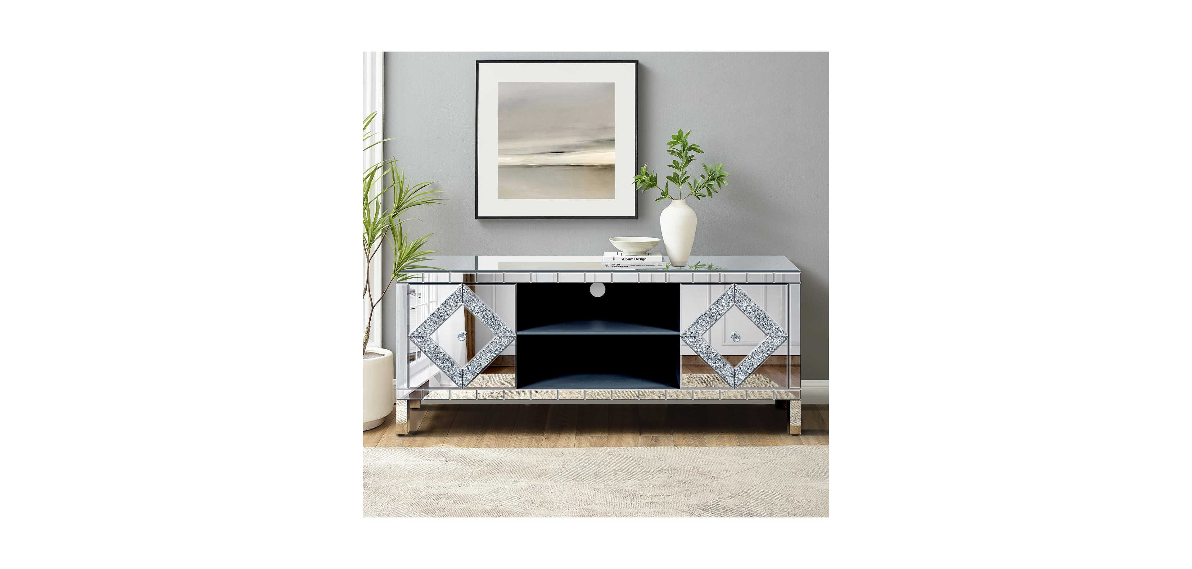 Streamdale Furniture 47'' Mirror Tv Console - Diamond Doors Open Storage