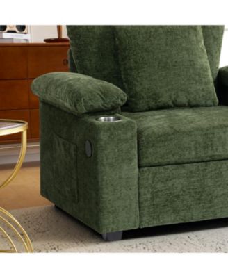 Oversized Chenille Chair with Ottoman USB & Cupholders