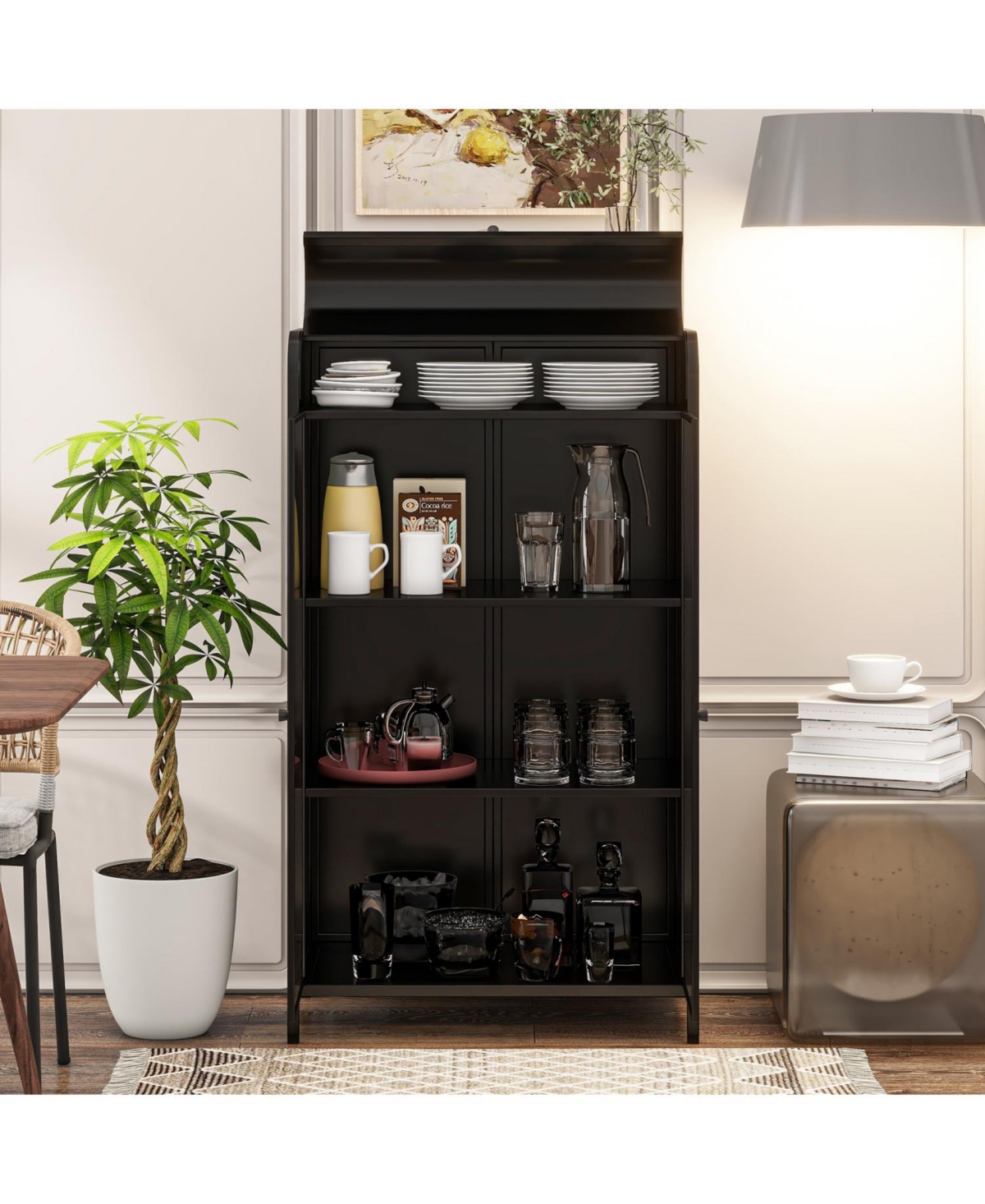 Streamdale Furniture Metal Storage Cabinet with Glass Doors & Open Shelves