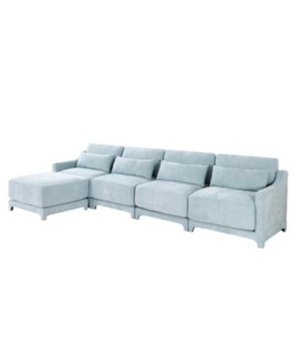 Sky Blue Chenille Sofa with Ottoman