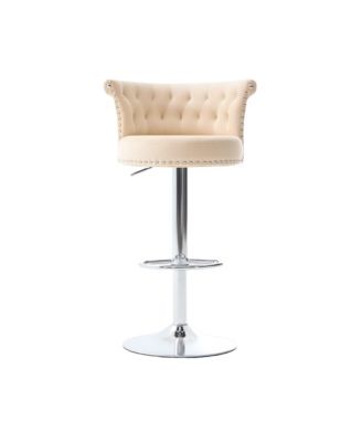 Velvet Bar Stool Set of 2, Adjustable Swivel, Silver Legs