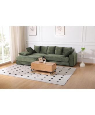 Streamdale Corduroy Sectional Sofa w/ Ottoman & Pillows - GREEN