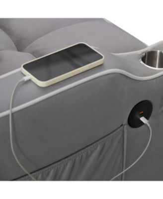 Streamdale Convertible Velvet Futon Sleeper Chair Bed w/ USB & Phone Holder (Light Gray