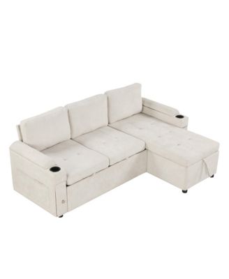 Streamdale 83.5" L-Shaped Sofa Bed with Storage, Cup Holders & USB