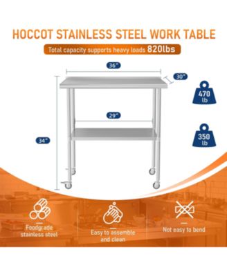 Stainless Steel Table 30x36" w/ Adjustable Shelf & Wheels